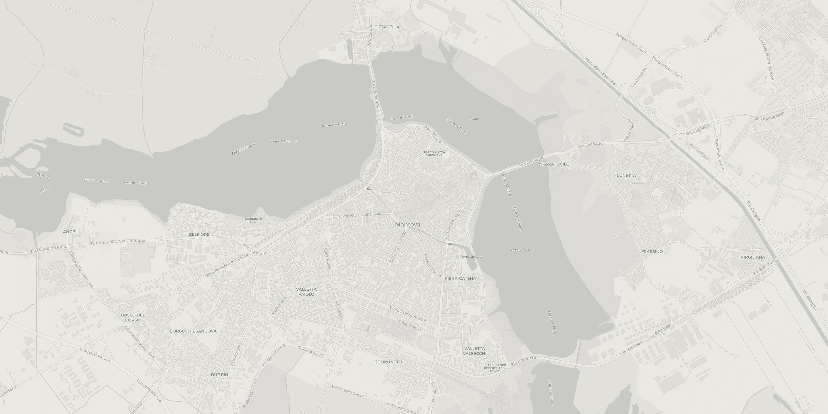 Mappa del centro di Mantova e dei laghi del Mincio