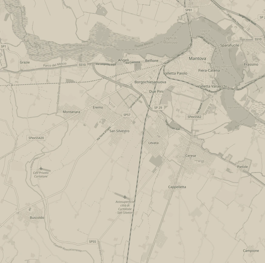 Mappa del territorio di Curtatone con la posizione di Strada Argine Fossaviva
